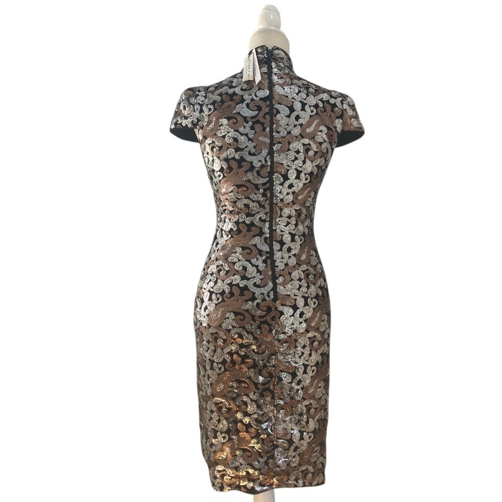 Alice + Olivia Inka Metallic Sequin Dress NWT Cap Sleeve Glam - Picture 7 of 13